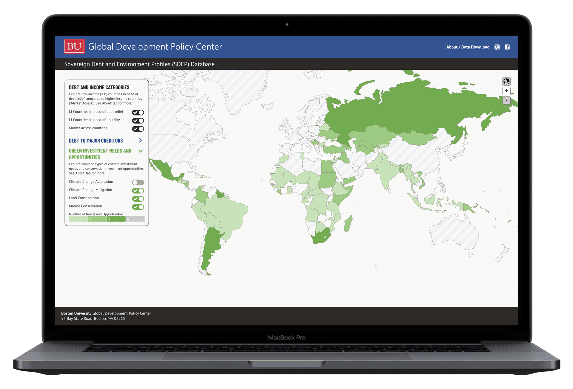 Boston University map with frame green